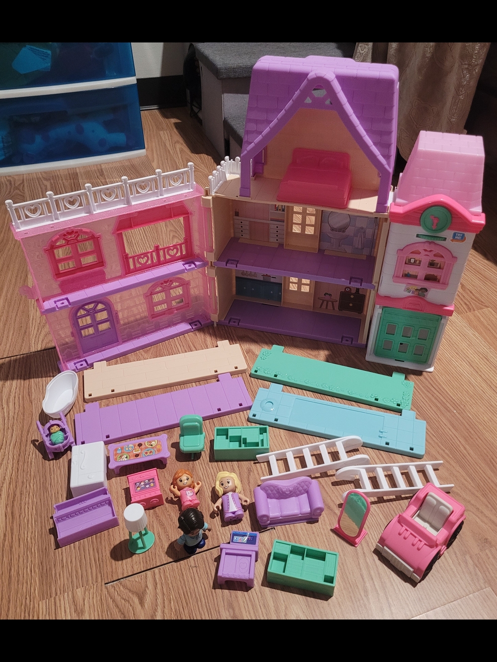 Pink & Purple Dollhouse Playset with Furniture and Figures